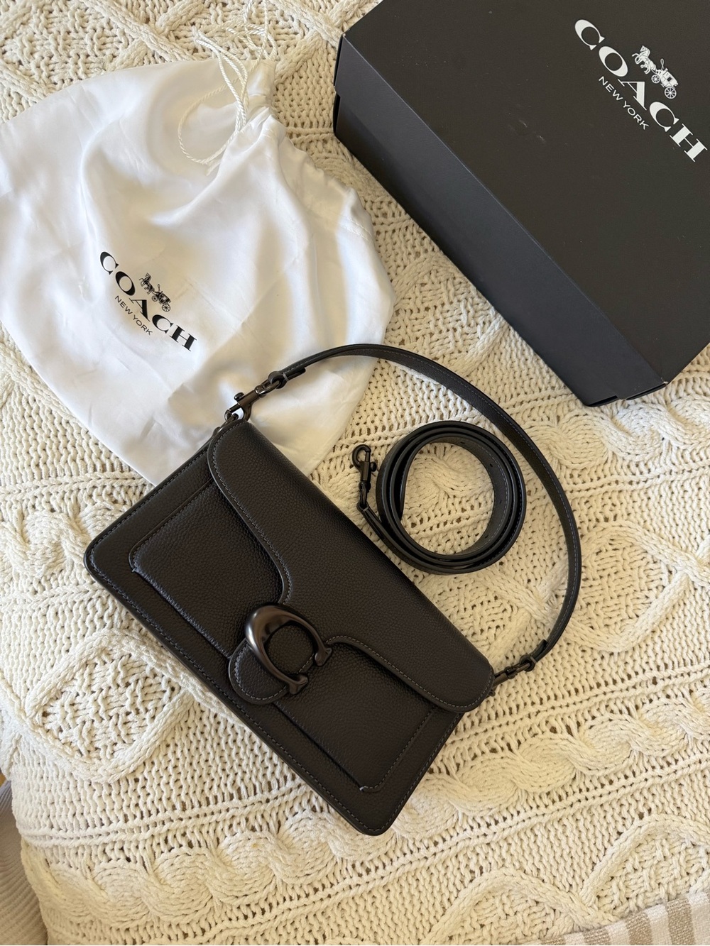 Coach Taby Shoulder 20 Black Pebbled Leather Crossbody Bag w/ Signature Hardware